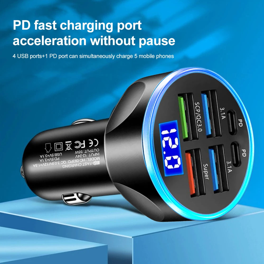 Multi-Port Fast Car Charger with Voltage Display