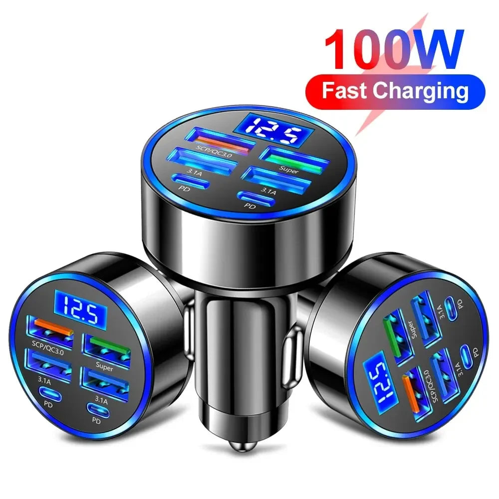 Multi-Port Fast Car Charger with Voltage Display