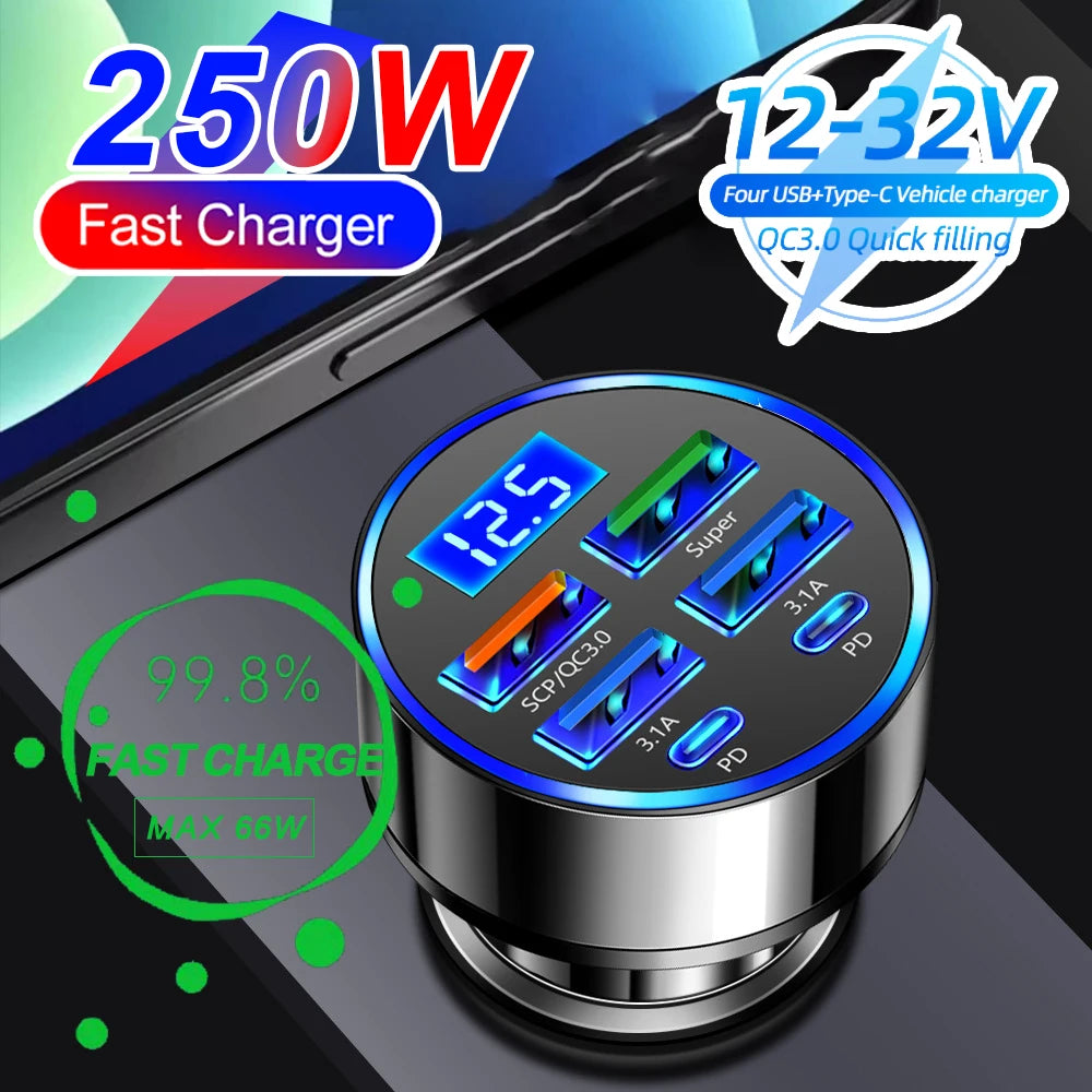 Multi-Port Fast Car Charger with Voltage Display