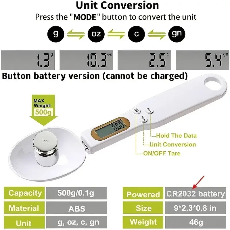 Precision Kitchen Spoon Scale (0.1g - 500g)