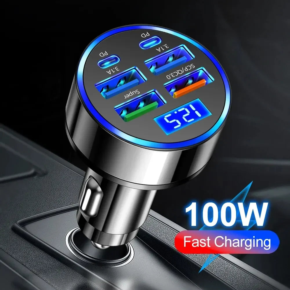 Multi-Port Fast Car Charger with Voltage Display