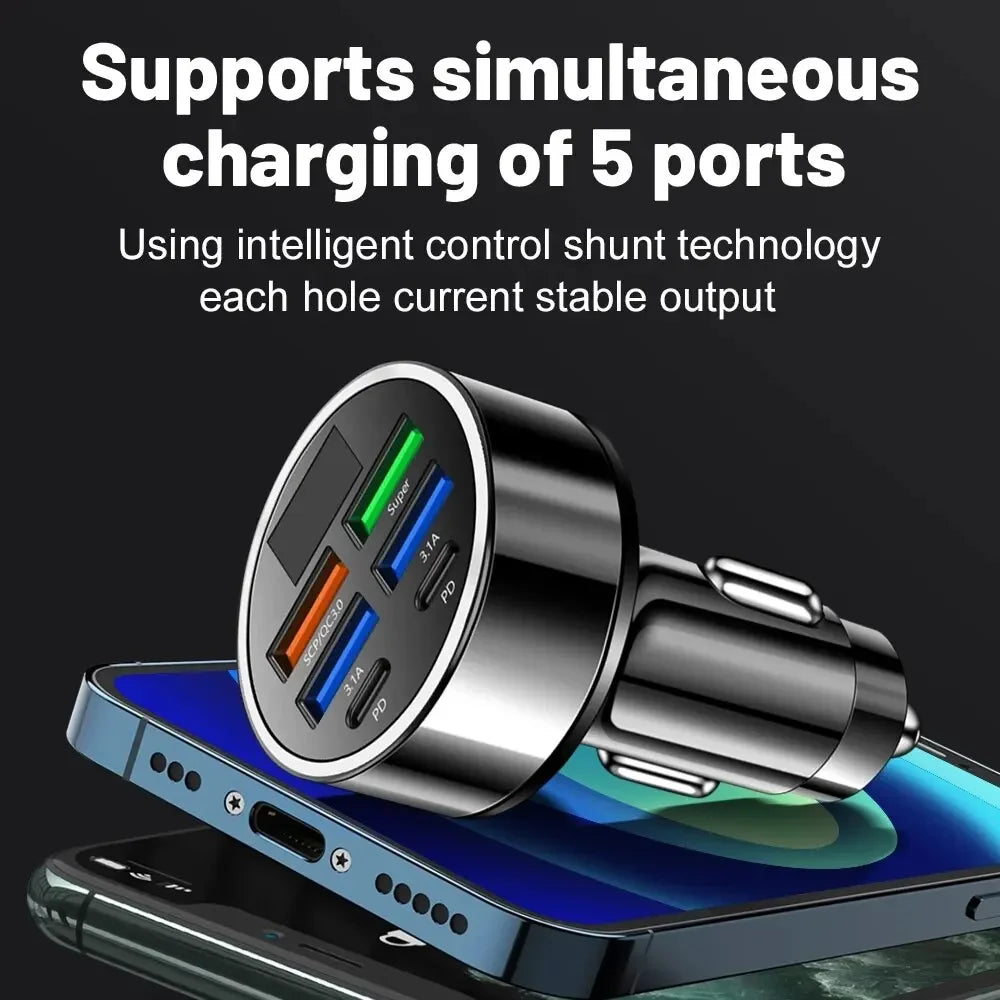 Multi-Port Fast Car Charger with Voltage Display
