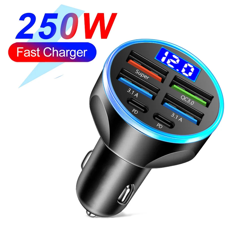 Multi-Port Fast Car Charger with Voltage Display