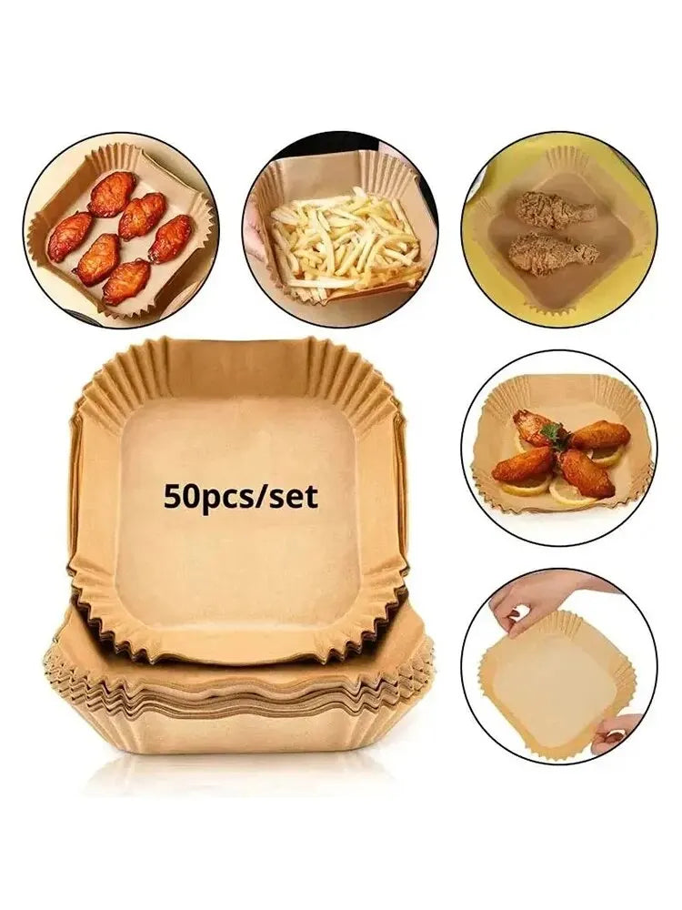 50-Pack Non-Stick Air Fryer Paper Liners