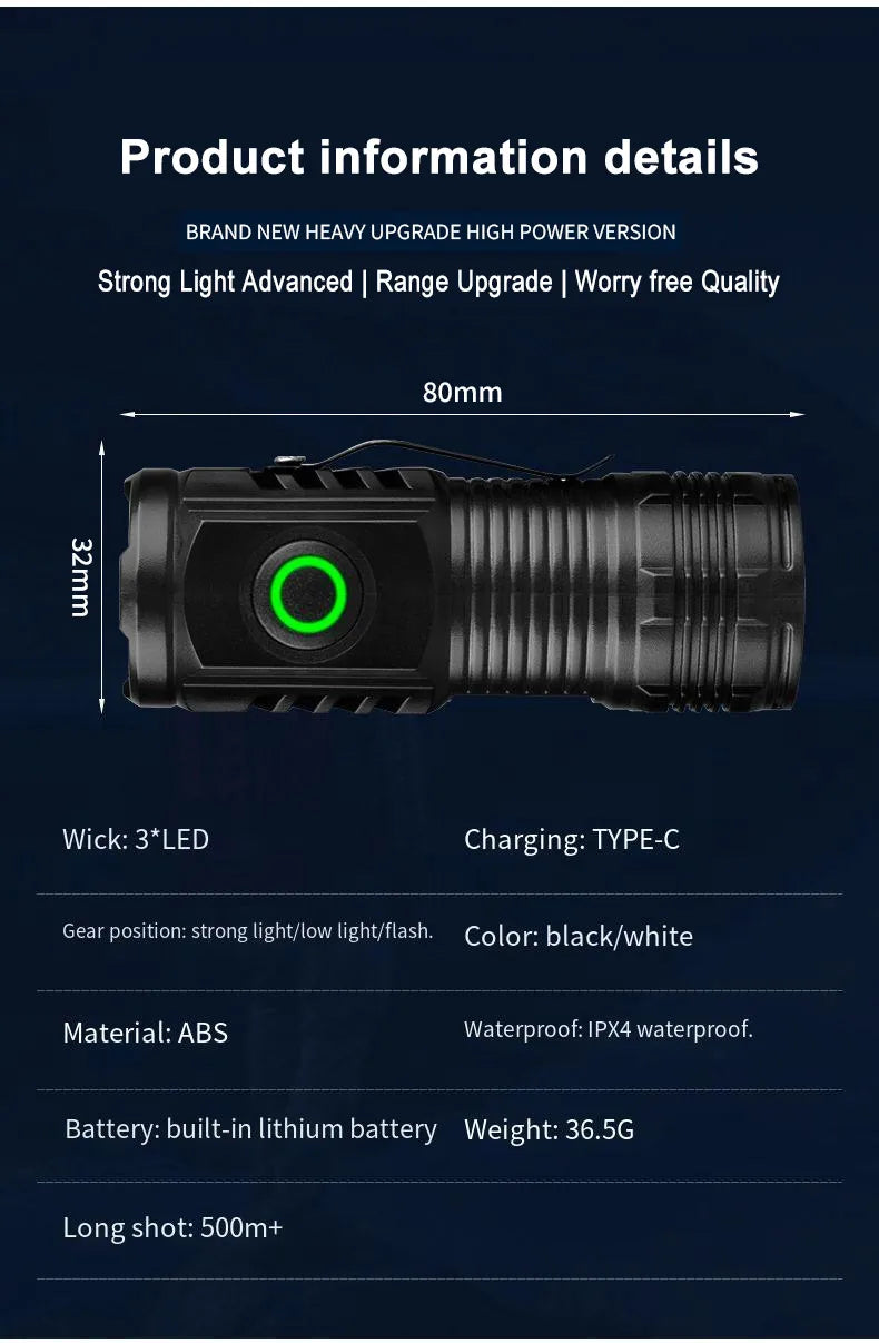 Rechargeable EDC Pocket Flashlight with Clip