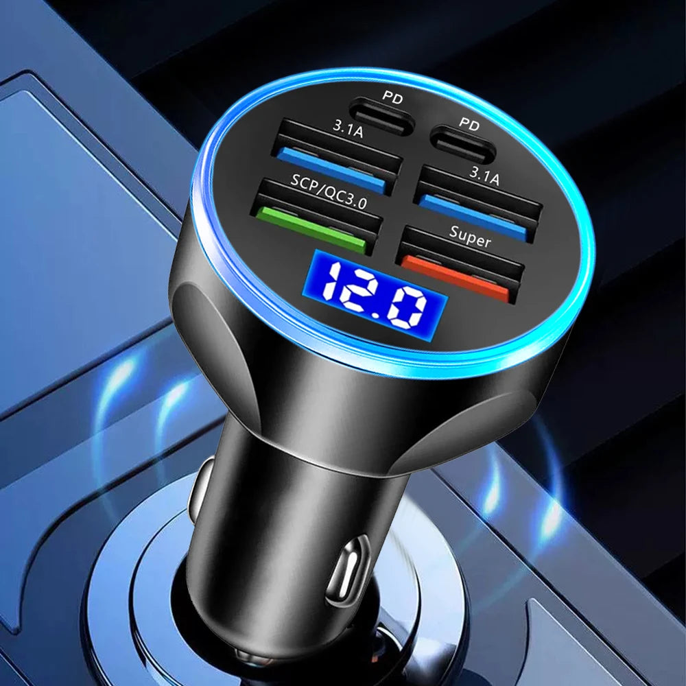 Multi-Port Fast Car Charger with Voltage Display
