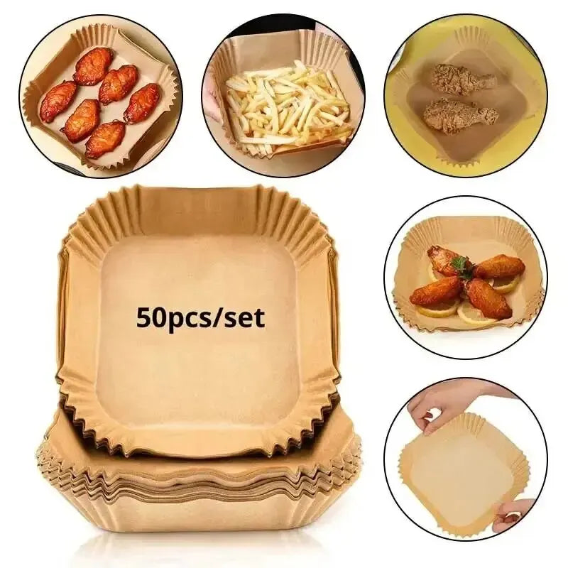 50-Pack Non-Stick Air Fryer Paper Liners