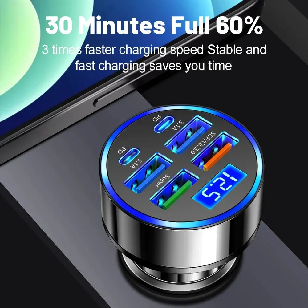 Multi-Port Fast Car Charger with Voltage Display