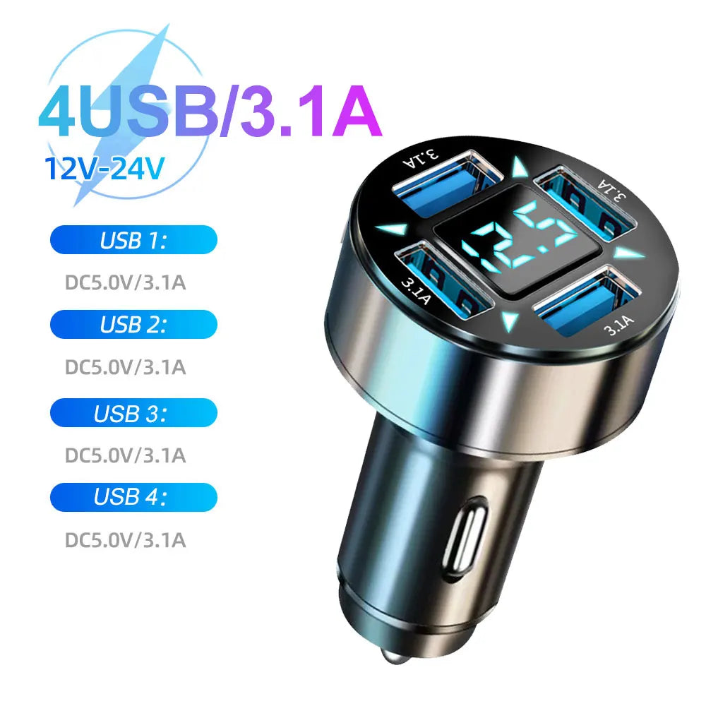 Multi-Port Fast Car Charger with Voltage Display