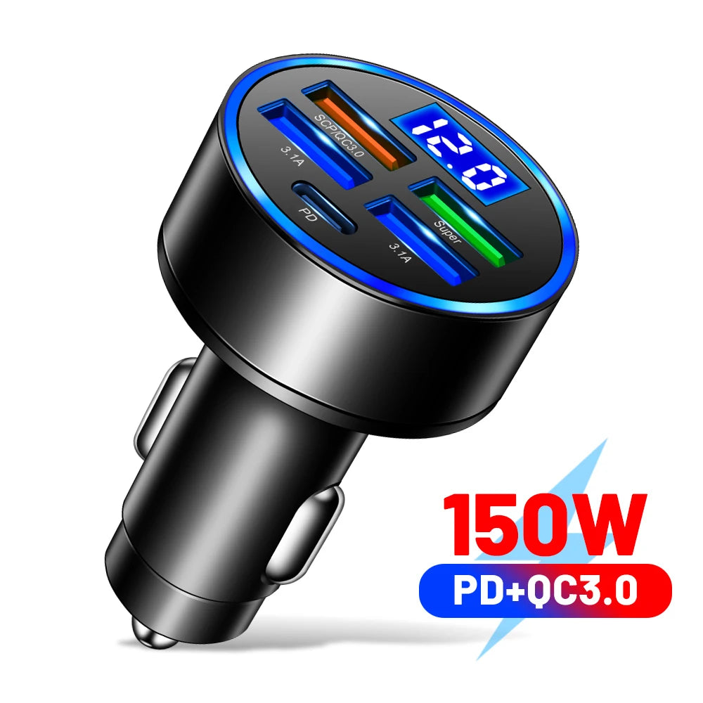 Multi-Port Fast Car Charger with Voltage Display
